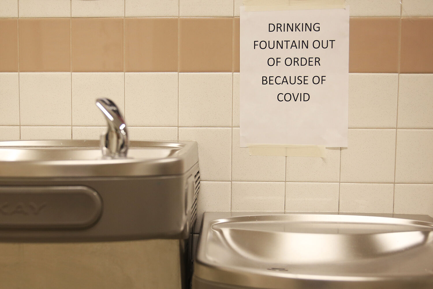 Because of COVID-19 concerns water fountains remain turned off